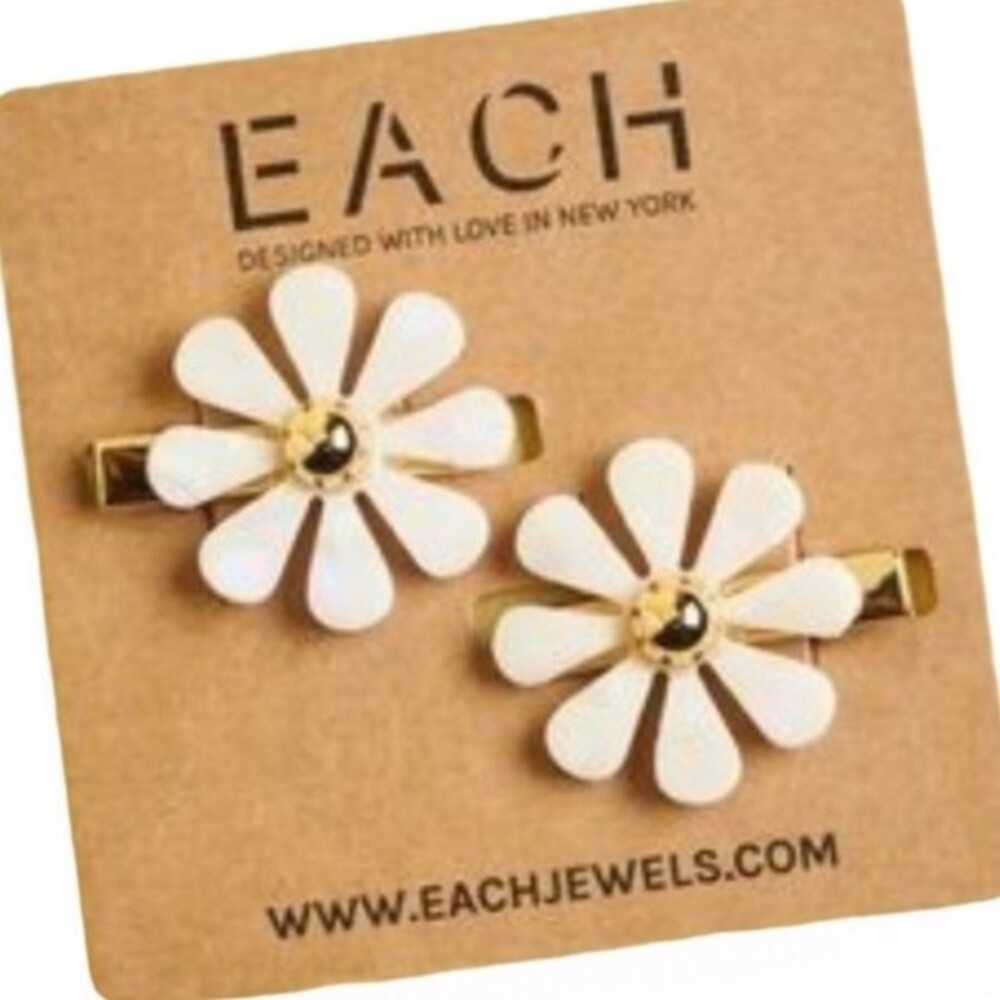 Each Jewels Flower Hair Clips 2 Pack, Shiny Pearl petals Daisy Hair Clips